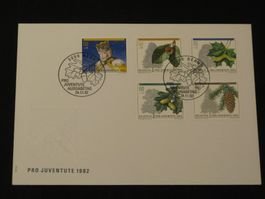 Pro Juventute FDC 1992 Nr. 323 - 327 Weihnachtskarte-Waldbäu