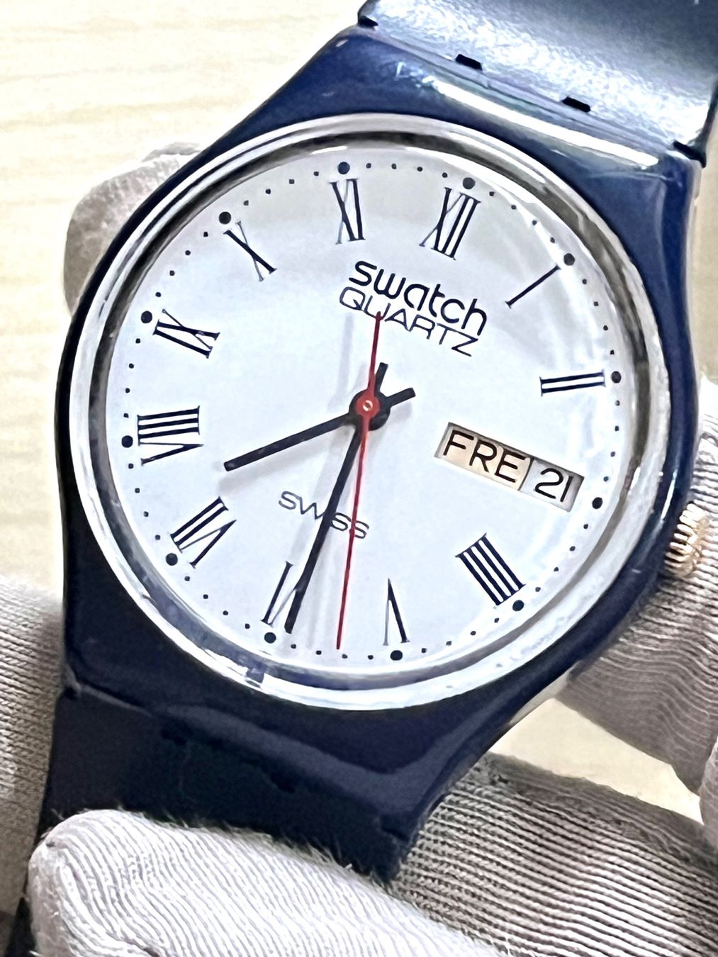 Swatch Orologi: Swatch Uhr Klassiker, blaues Armband, Back Code 883 – Usato da Grenchen venduto da chththl 5