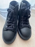 Santoni Black Leather High-Top Sneakers, Size 38, Winter