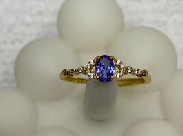 Echter Tansanit Ring Goldig Grösse verstellbar, Neu 925 Silb