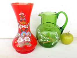 2 Glas Vase Krug Antik Vintage Blumen Wasserkrug