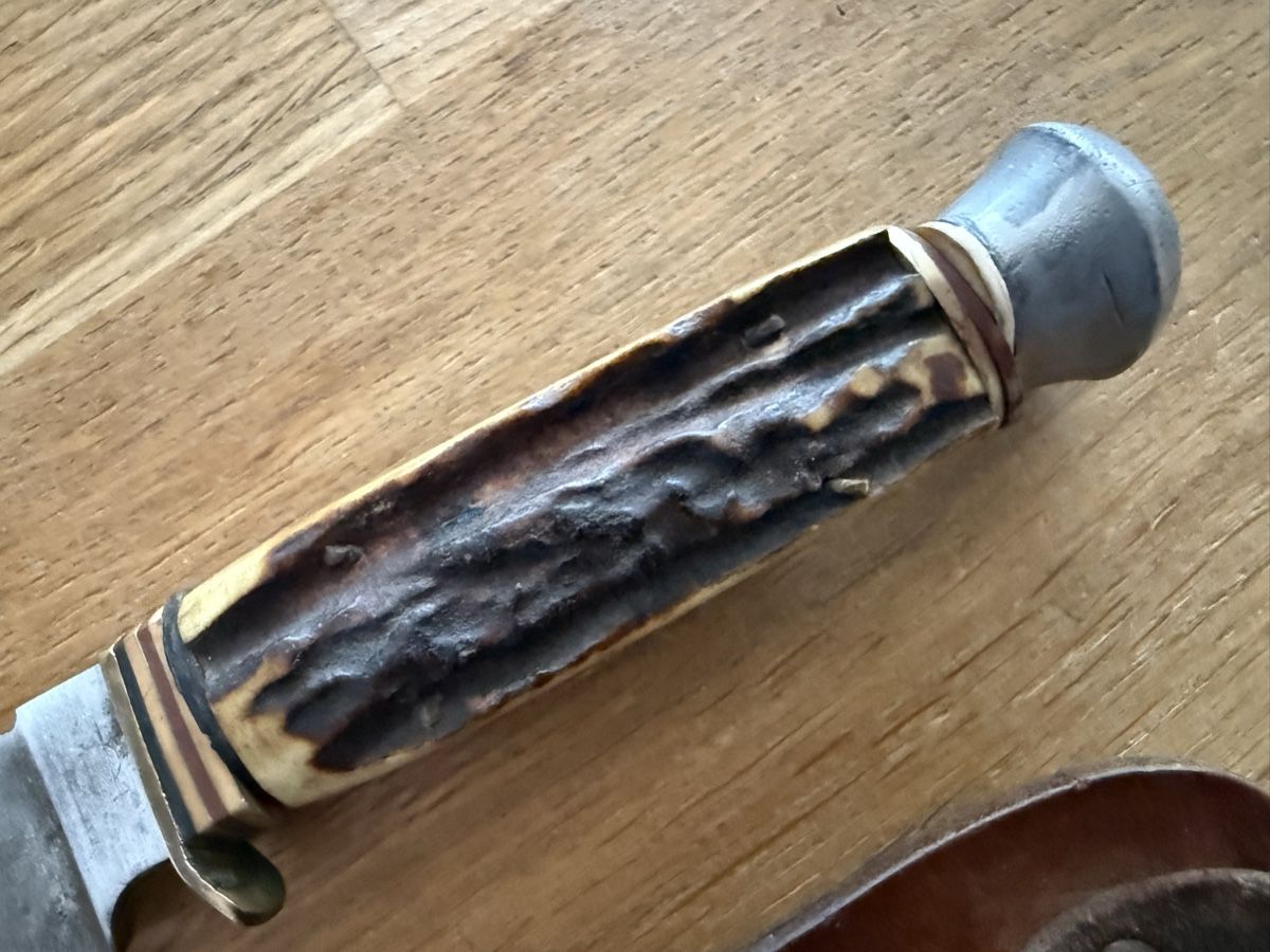 Solingen Accessori: Jagdmesser Hirschhorn mit Scheide Antikes Messer – Usato da Goldach venduto da Messerguru 1