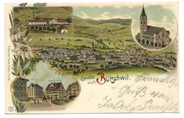 Gruss aus Bütschwil (SG) Toggenburg - Schule - Litho - 1900