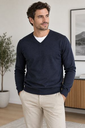 ZARA MAN V-Neck Pullover L Seide Baumwolle Kaschmir