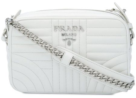 PRADA Diagramme Tasche Leder weiss/silber WIE NEU