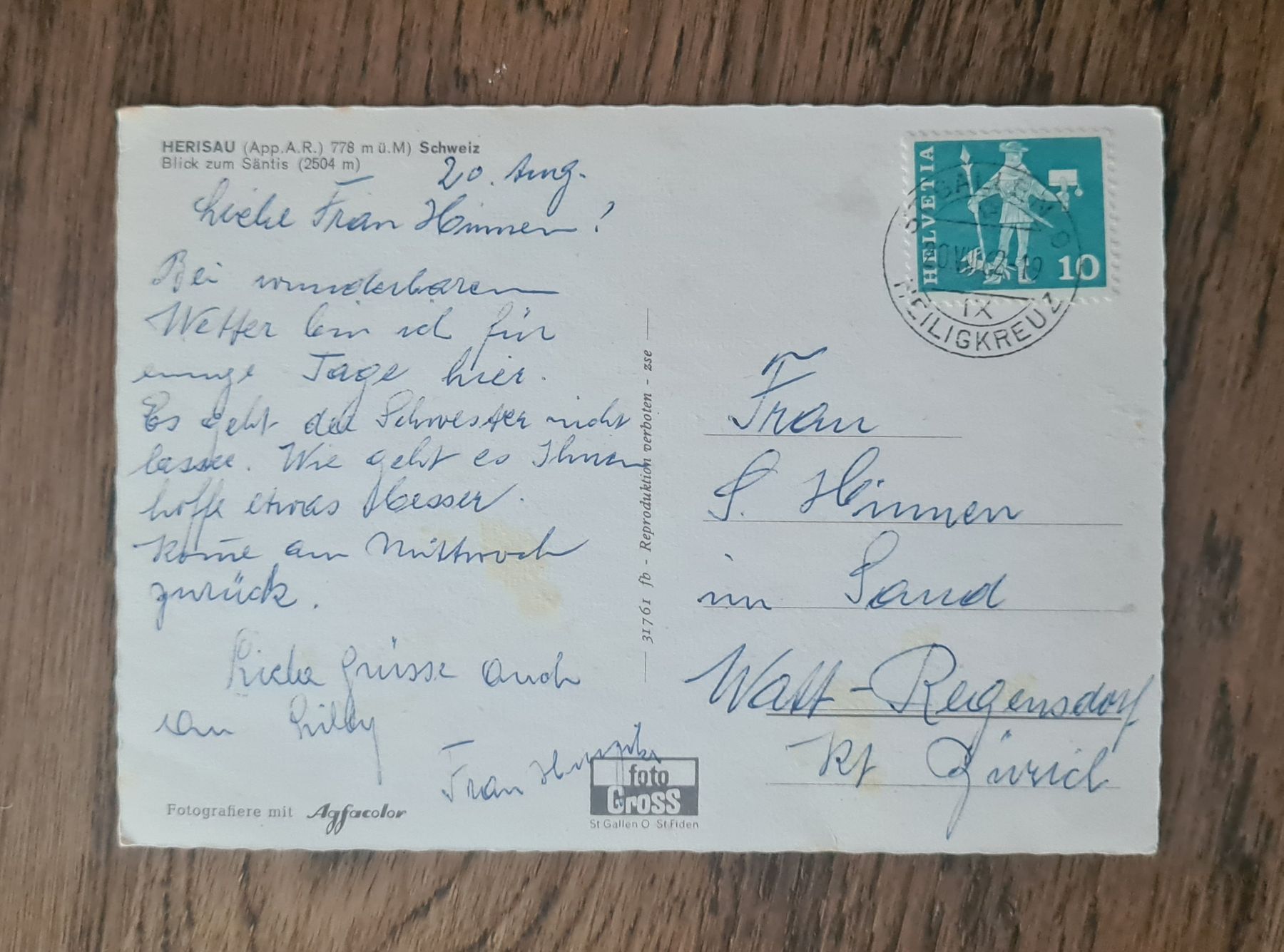 Cartoline postali: Herisau 1952 – Usato da Ebikon venduto da Donar50 1