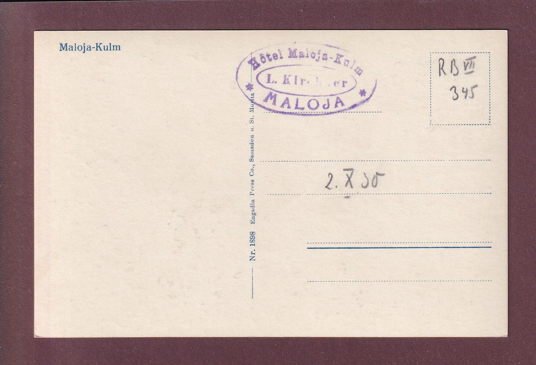 Ansichtskarten: MALOJA KULM - 1930 – Gebraucht aus Pully von nicecards 1