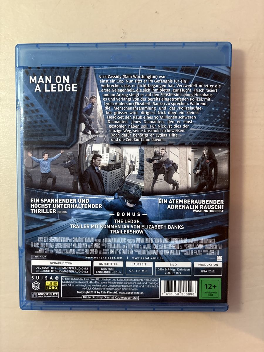 Tutti i DVDs: Man on a Ledge - Ein riskanter Plan (Blu-ray Disc) – Usato da Ruswil venduto da Slivio_ 1
