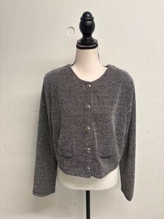 H&M Cardigan mit Knöpfen, Grau silber Schulterpolster
