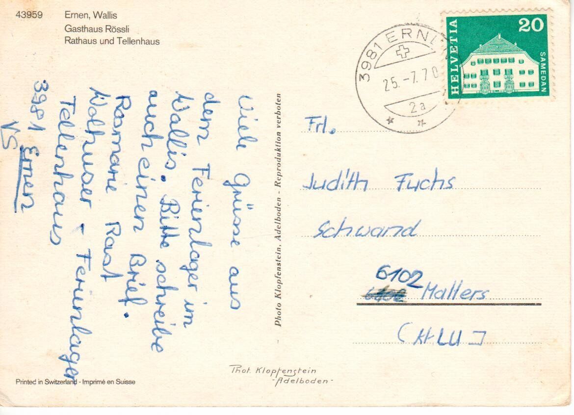 Cartoline postali: Ernen Wallis – Usato da Wolhusen venduto da Curver9 1