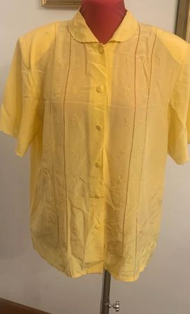 gelbe Vintage Seidenbluse mit Stickerei