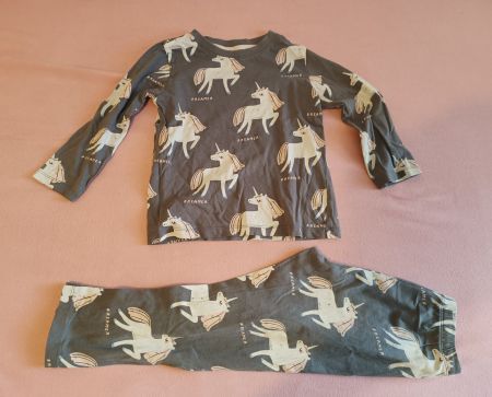 H&M Pyjama Set lang Gr 98 Mädchen Einhorn