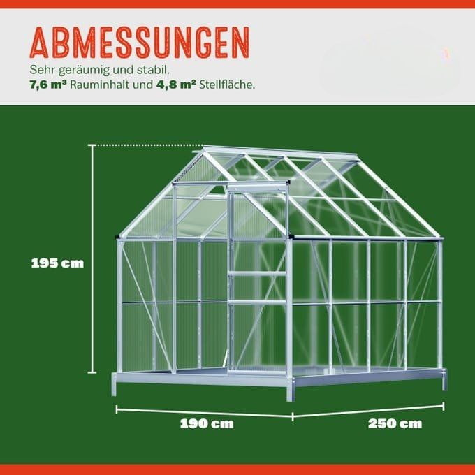 Treibhaus - 250x190x195cm mit Fundament 6