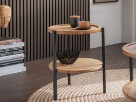 Beistelltisch LINUS 2 Wildeiche massiv Metall schwarz 40 cm