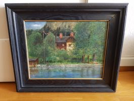 Tableau original encadré. A. G. 1908, paysage