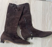Moschino Suede Boots Brown Polka Dot Kitten Heel 37