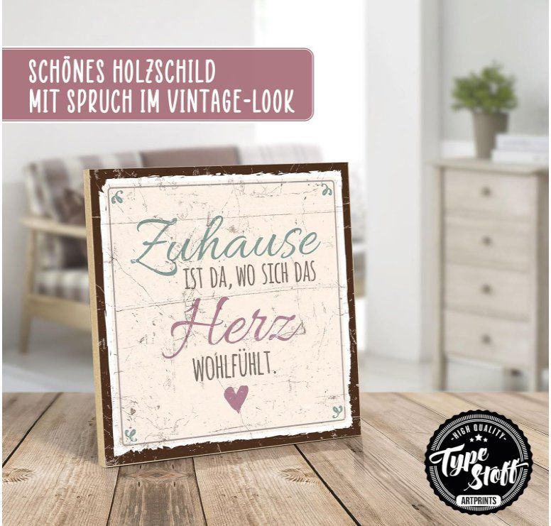 Holzschild mit Spruch ZUHAUSE IST DA, WO SICH DAS HERZ WOH Kaufen