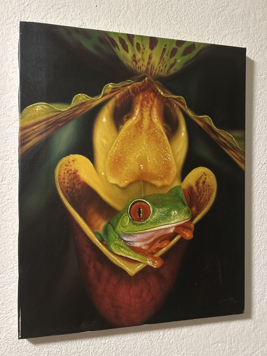 Gemälde: "Frosch in Blüte" signiert – Gebraucht aus Glarus von KunstWerkEr-LS87 1