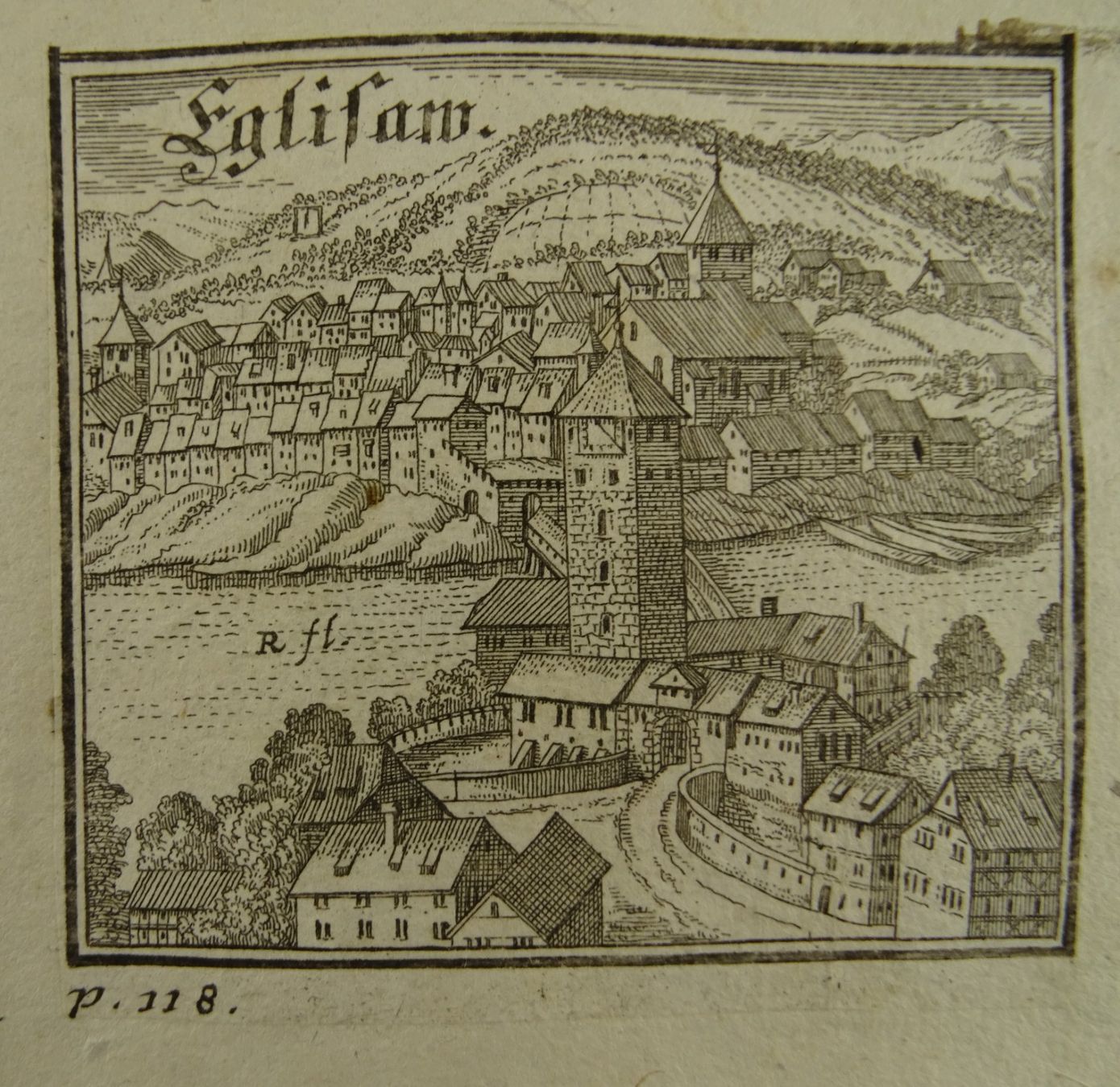 Incisioni: EGLISAU, KUPFERSTICH, BLUNTSCHLI 1742 – Usato da Grüningen venduto da Kartensammler