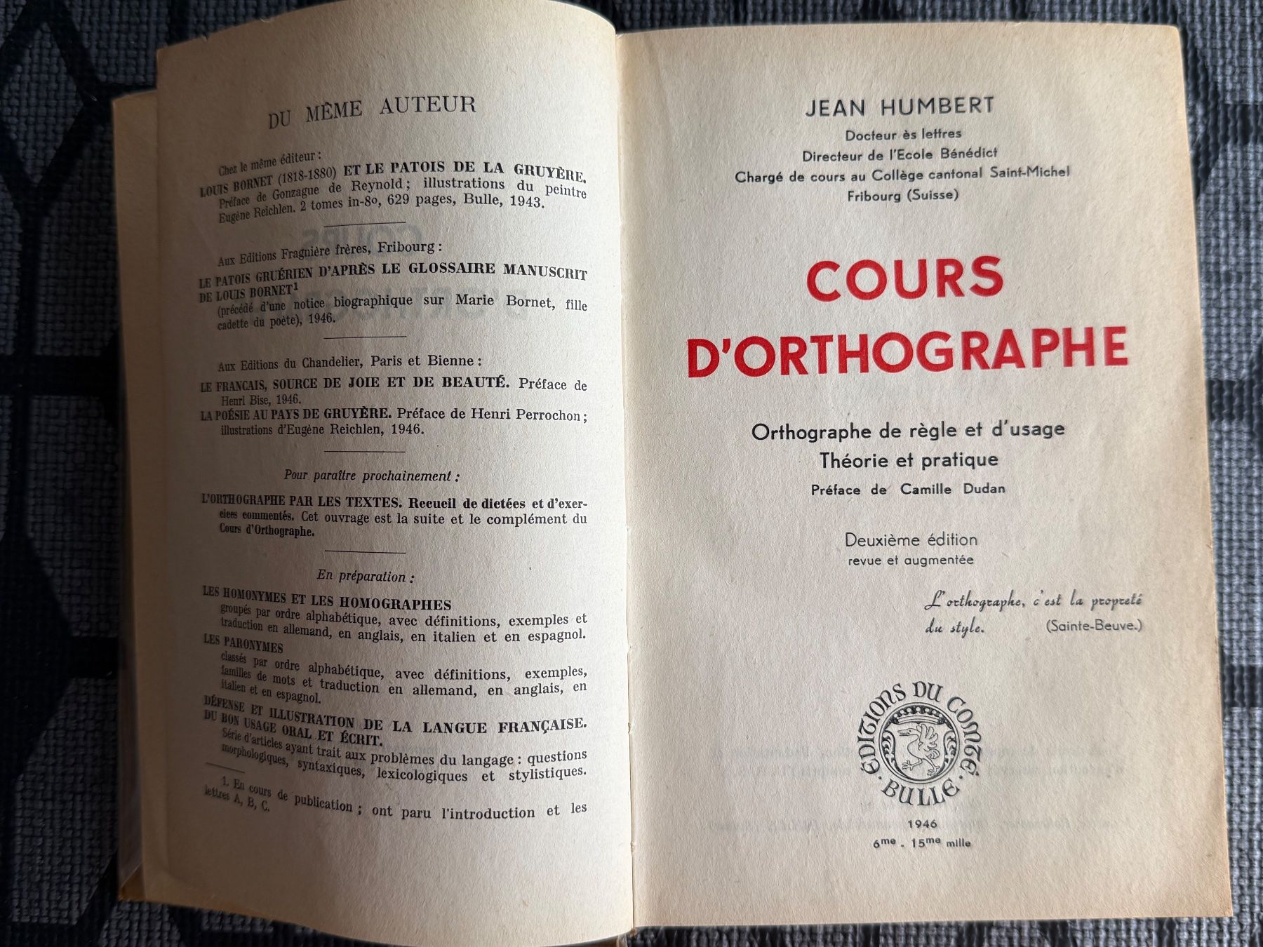 Libri: Cours d'Orthographe 1946 Schweiz – Usato da Itingen venduto da uhu777 4