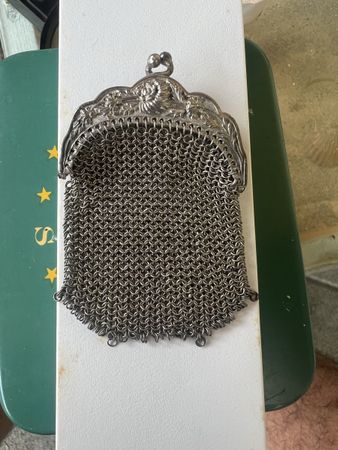 Antike Silber Gittertäschchen / Kettengeldbörse Jugendstil, 
