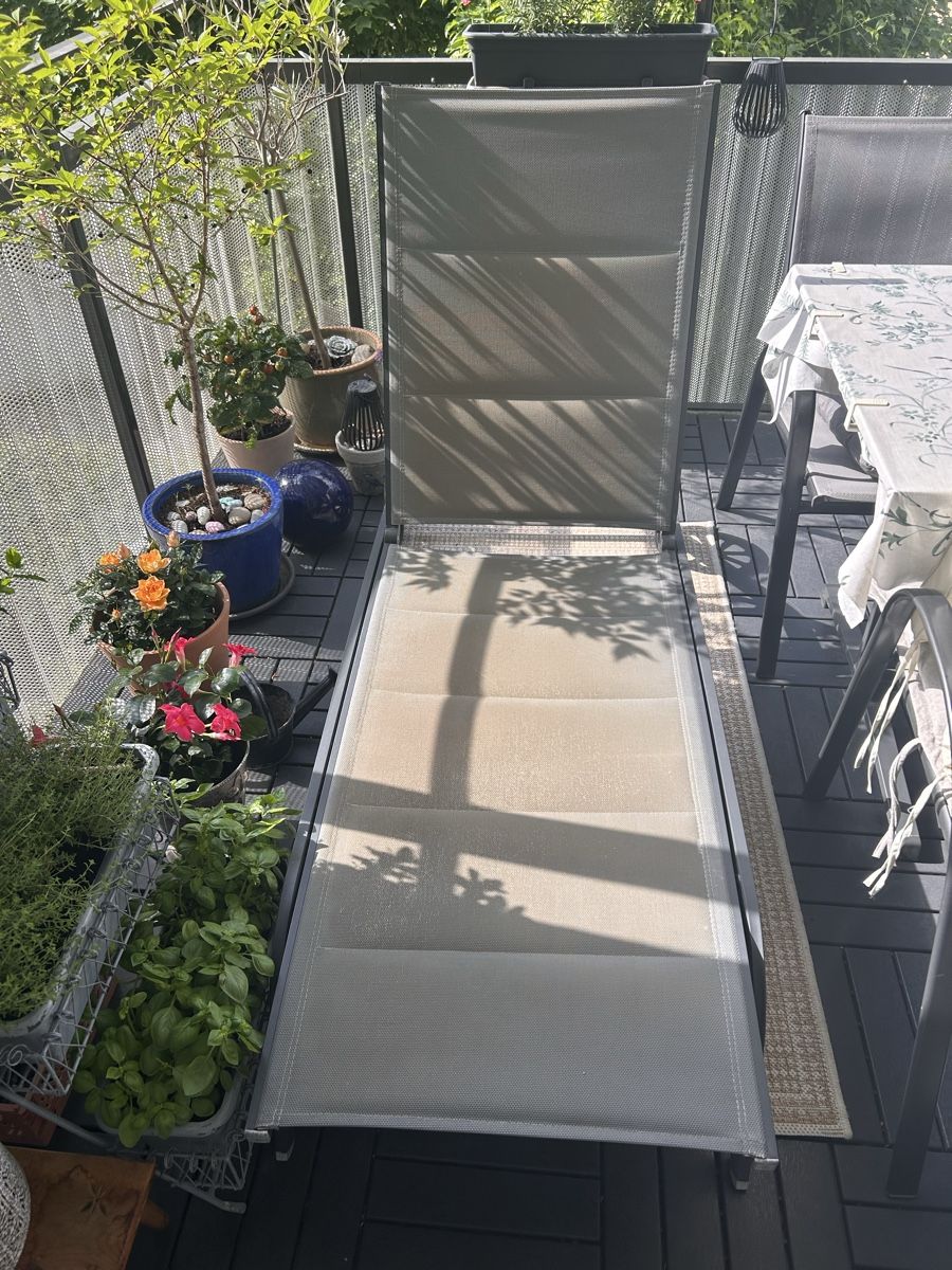 Sedie a sdraio: robuster Liegestuhl grau mit Polster beige – Usato da Zürich venduto da viv75 1