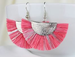 Fächer Quasten Ohrringe silbern und pink