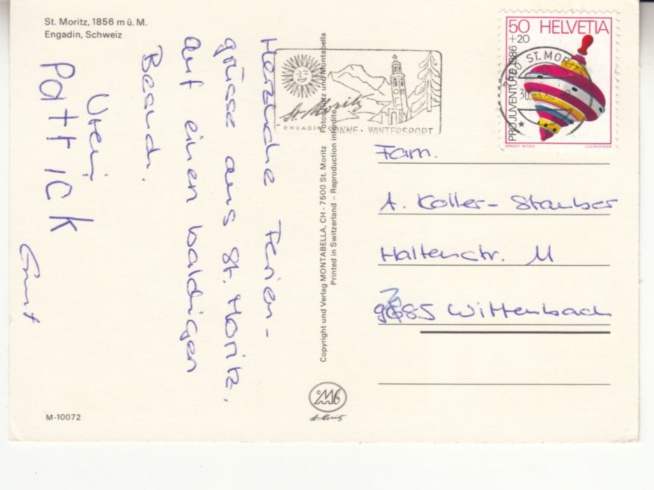 Cartoline postali: St. Moritz 1988 – Usato da Bürglen TG venduto da StampGraf 1