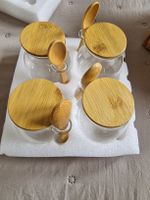 4 Gläser mit Bambusdeckel und Löffel - Neu & OVP!