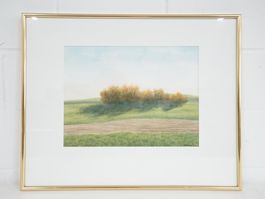 Originales Landschaftsgemälde im Vintage-Alurahmen - Signier