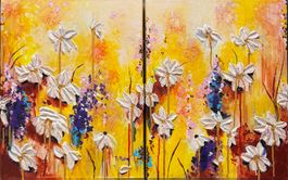 Tableau fleurs printanieres, fait à la main, parfait!