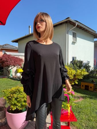 Schwarze Tunika mit Ballonärmel, Grösse 40 - elastan - neu