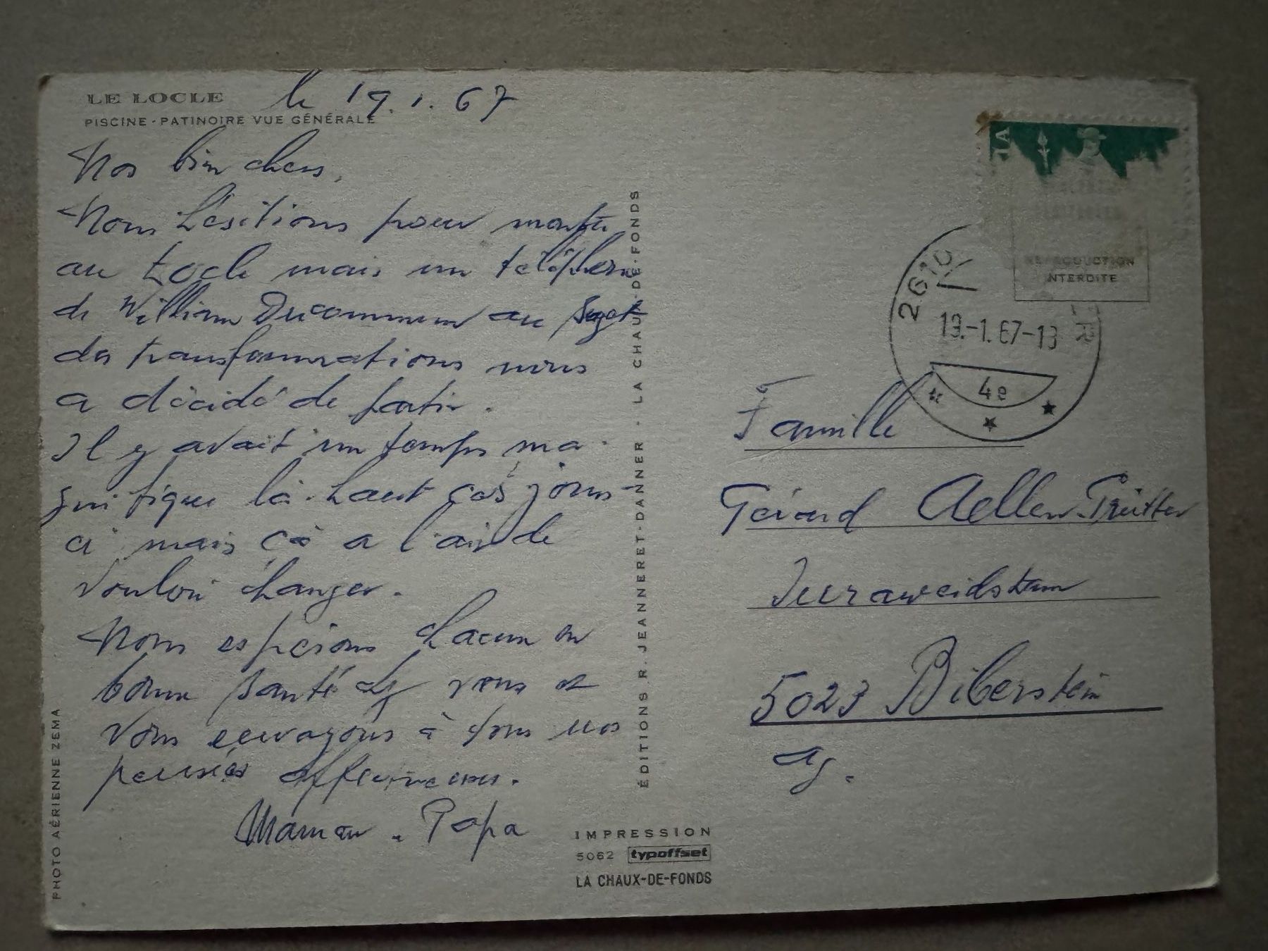Cartoline postali: LE LOCLE - Ansichtskarte – Usato da Tegerfelden venduto da siebenmacky 1