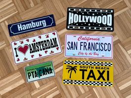 Schilder 6er Set:Hamburg/Amsterdam/Hollywood ect.
