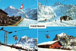 Grindelwald (BE) Sessellift und Skifahrer  Firstbahn 14x9.5