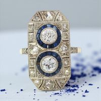 Antik Ring mit Diamanten & Saphiren in 18k Gold und Platin
