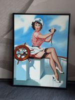Pin-up Sailor Wandbild – gedruckt & handbemalt – Grossformat