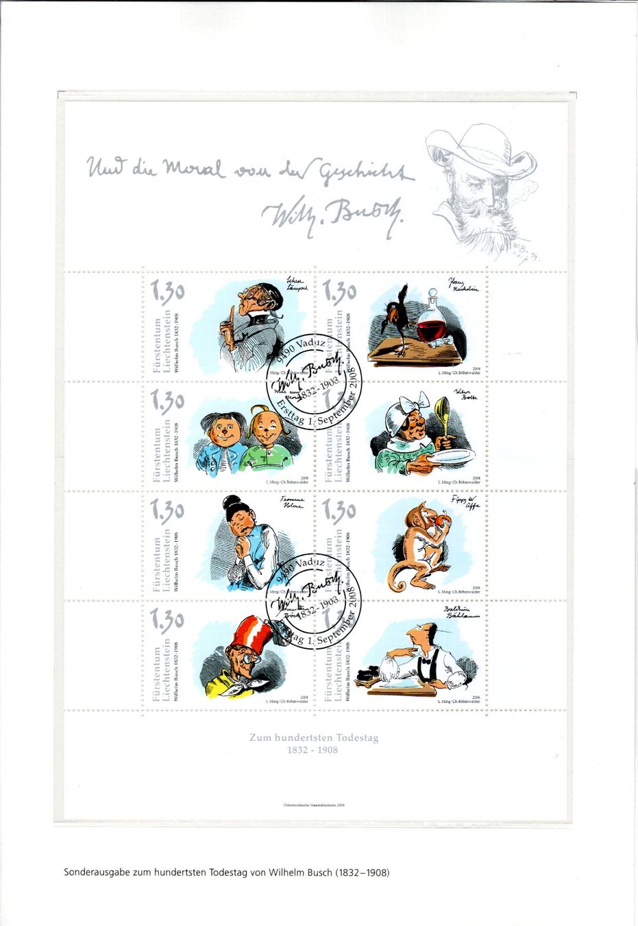 Tous les timbres: 2008 Wilhelm Busch Kleinbogen / Maximumkarten / Viererblöcke – D'occasion à Stein am Rhein par Huehnerhund 1
