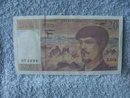 20 France Francs Schein, Claude Debussy, Jahr 1997, Wie Neu