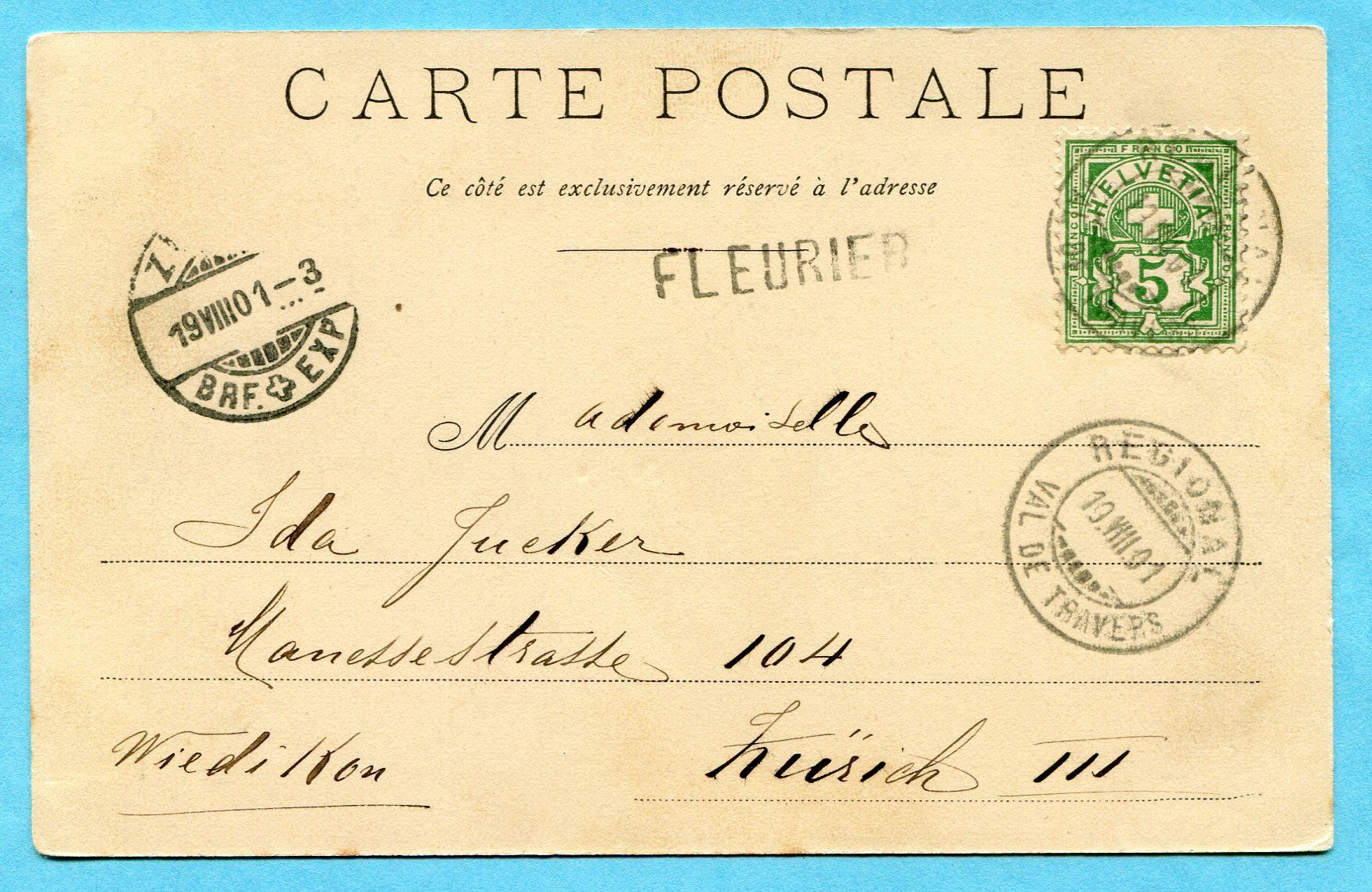 Ansichtskarten: Fleurier 1901 - Avenue de la Gare – Gebraucht aus Opfikon von Prophila 1