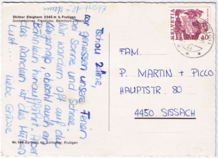 Cartoline postali: Elsighorn - Gipfel mit Skifahrer – Usato da Binningen venduto da Mountainrider 1