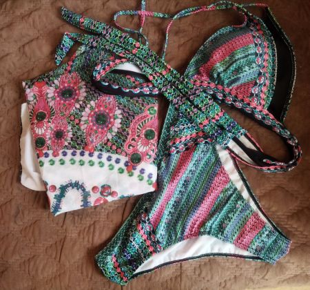 Bikini M/L mit Bindetuch, türkis, pink,blau