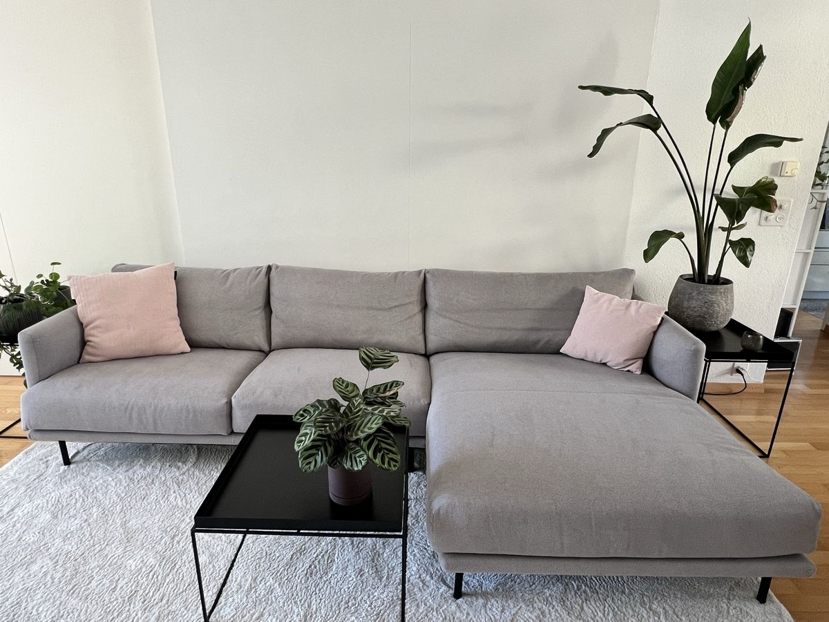 Divani: Ecksofa, L-Form, Longchaise rechts, hellgrau, Stoff – Usato da Zürich venduto da Mariesieger 1
