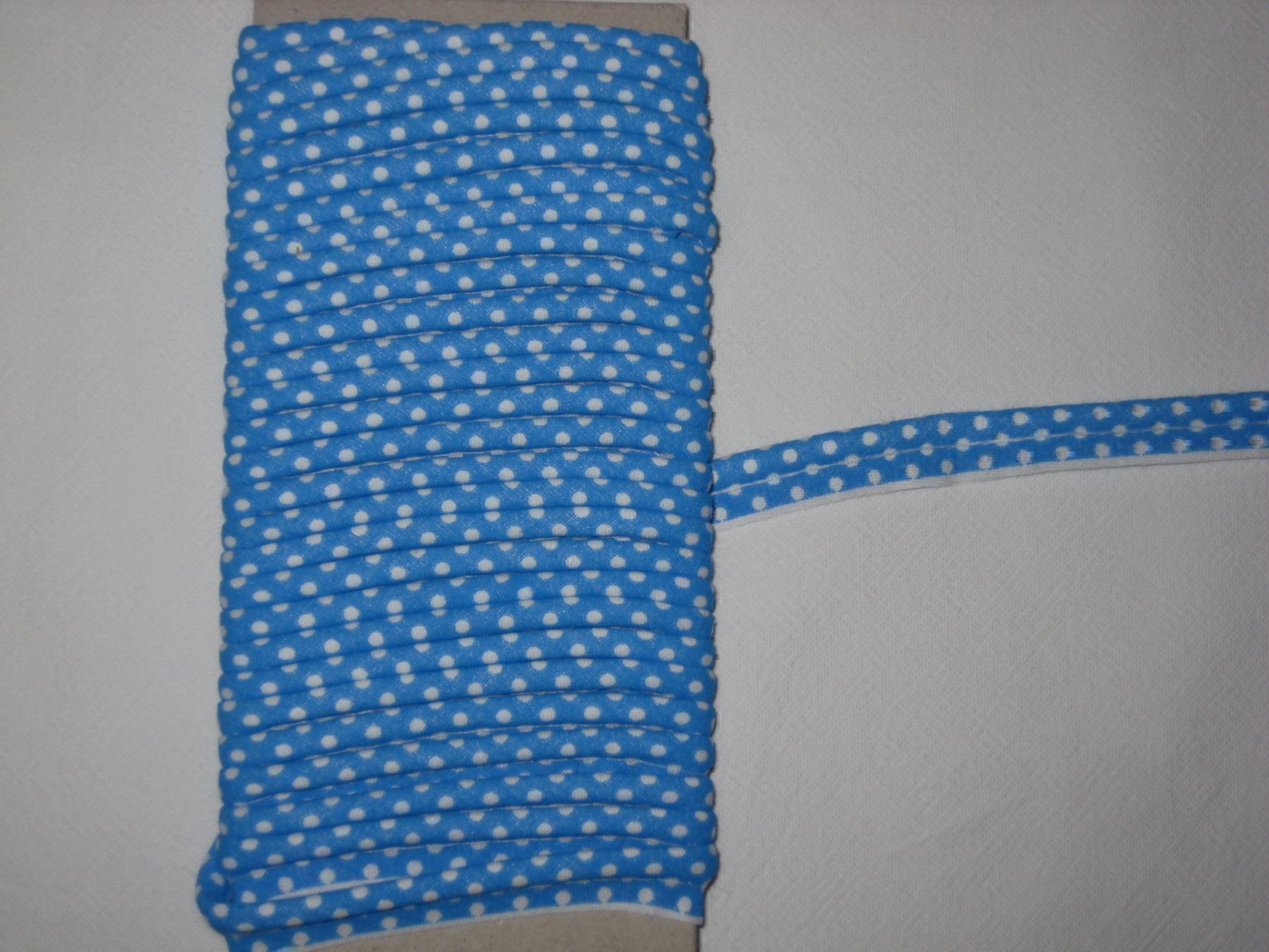 Nastri decorativi: Paspelband Baumwolle blau weisse Punkte – Nuovo e nell'imballaggio originale da Füllinsdorf venduto da Schlupp
