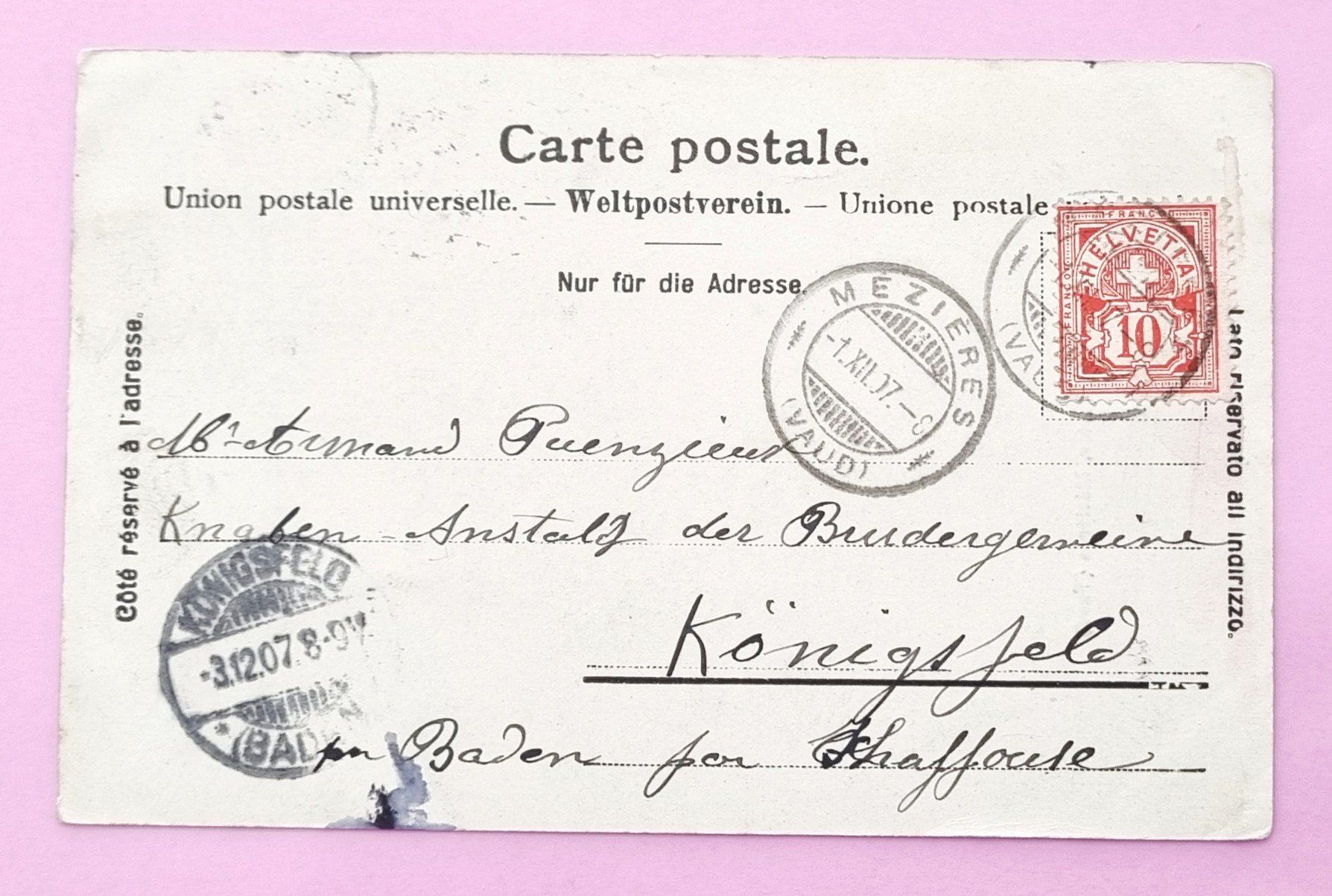 Cartoline postali: Mezieres - Bureau des Postes - Post - 1907 – Usato da Rothrist venduto da RROENK 1
