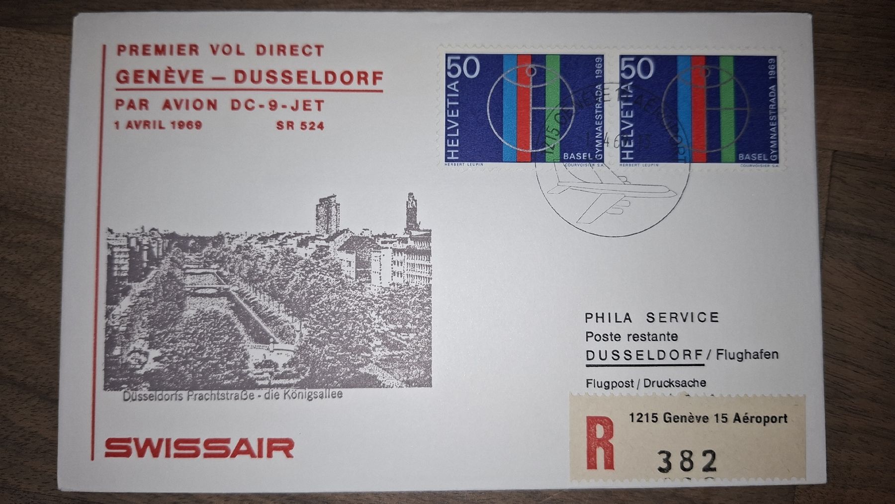 Tutti i francobolli: Swissair Genf - Düsseldorf 01.04.1969 – Usato da Balgach venduto da SIMEON27