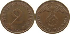 2 Pfennig Deutsches Reich Reichspfennig 1938 D