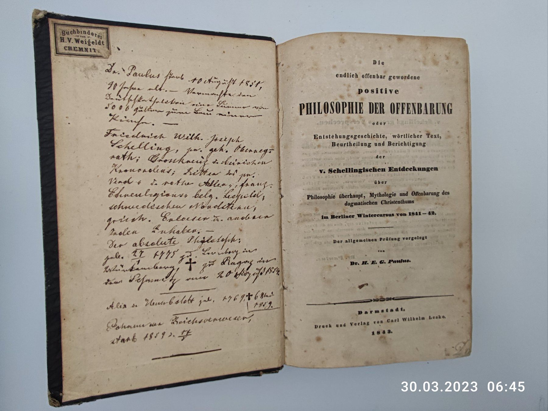 Libri: PHILOSOPHIE - SCHELLING - PAULUS - 1843 – Usato da Goldach venduto da Gaip