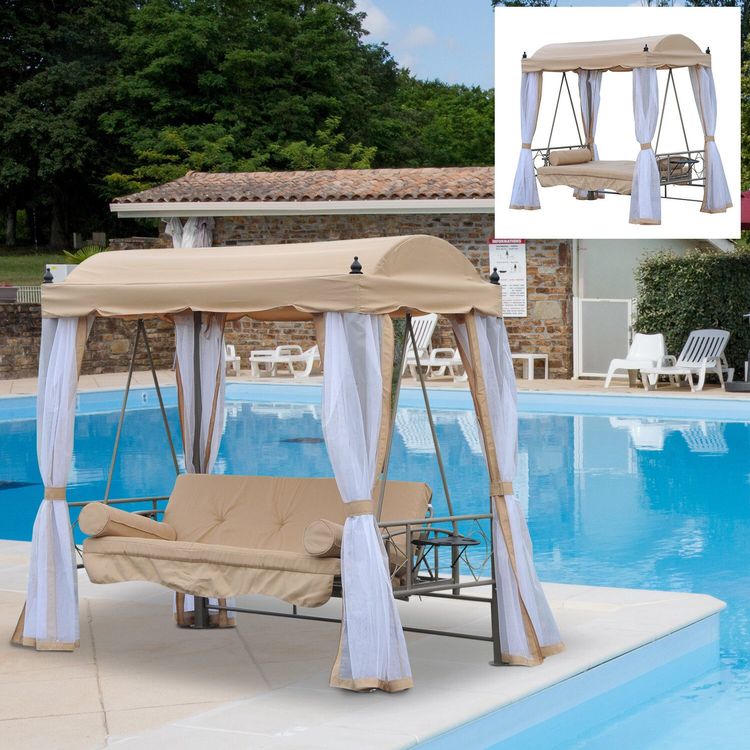 Neue LuxusHollywoodschaukel mit Pavillon 3Sitzer Beige Kaufen auf