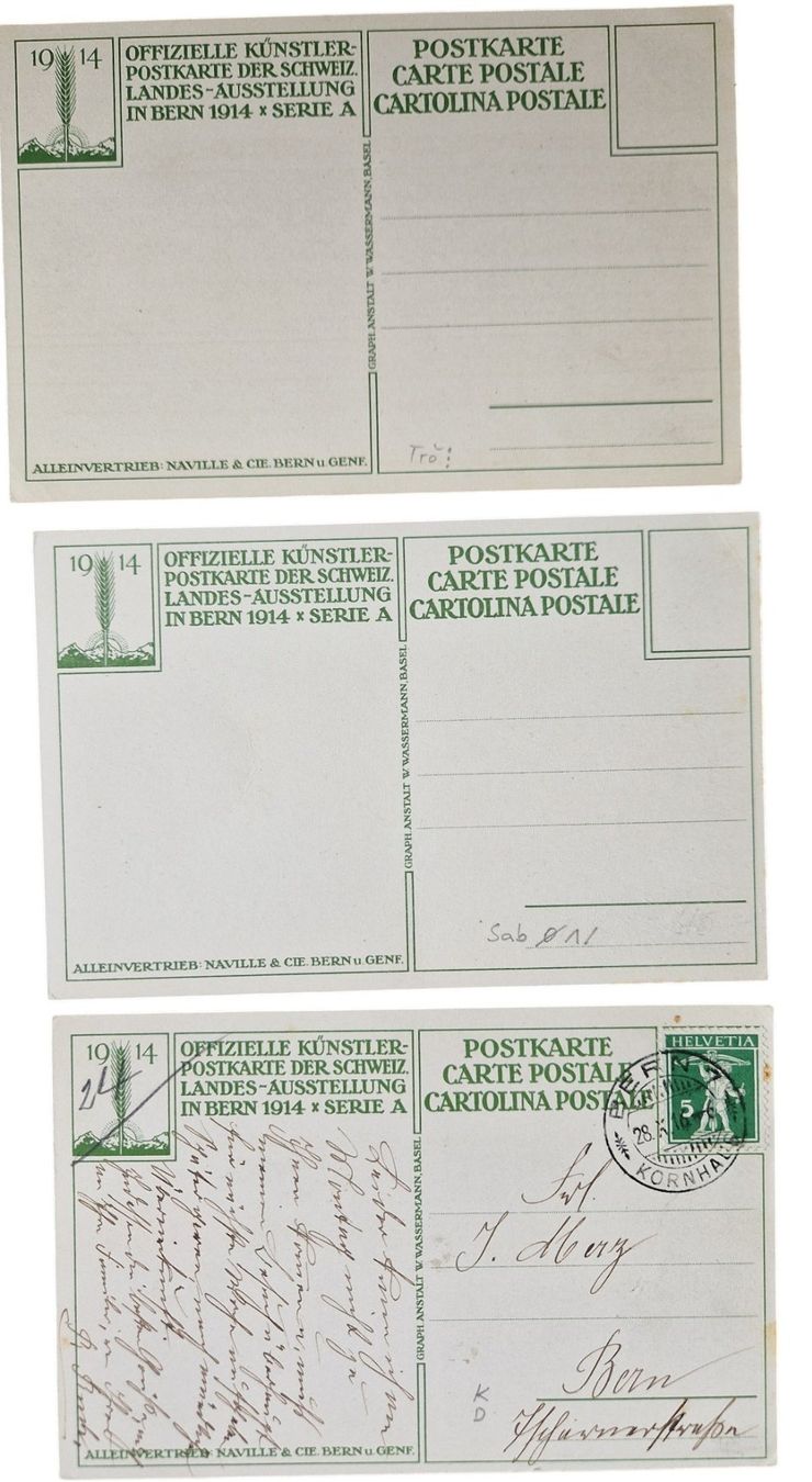Cartoline postali: 3 Ansichtskarten Landesausstellung Bern 1914 - Serie A – Usato da Mörschwil venduto da aik_x8mc 4